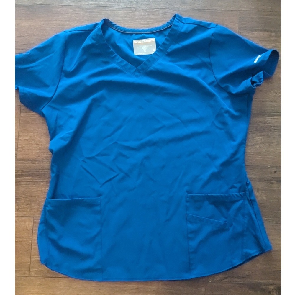 Skechers Womens V Neck Scrub Top Short Sleeve Blue XL